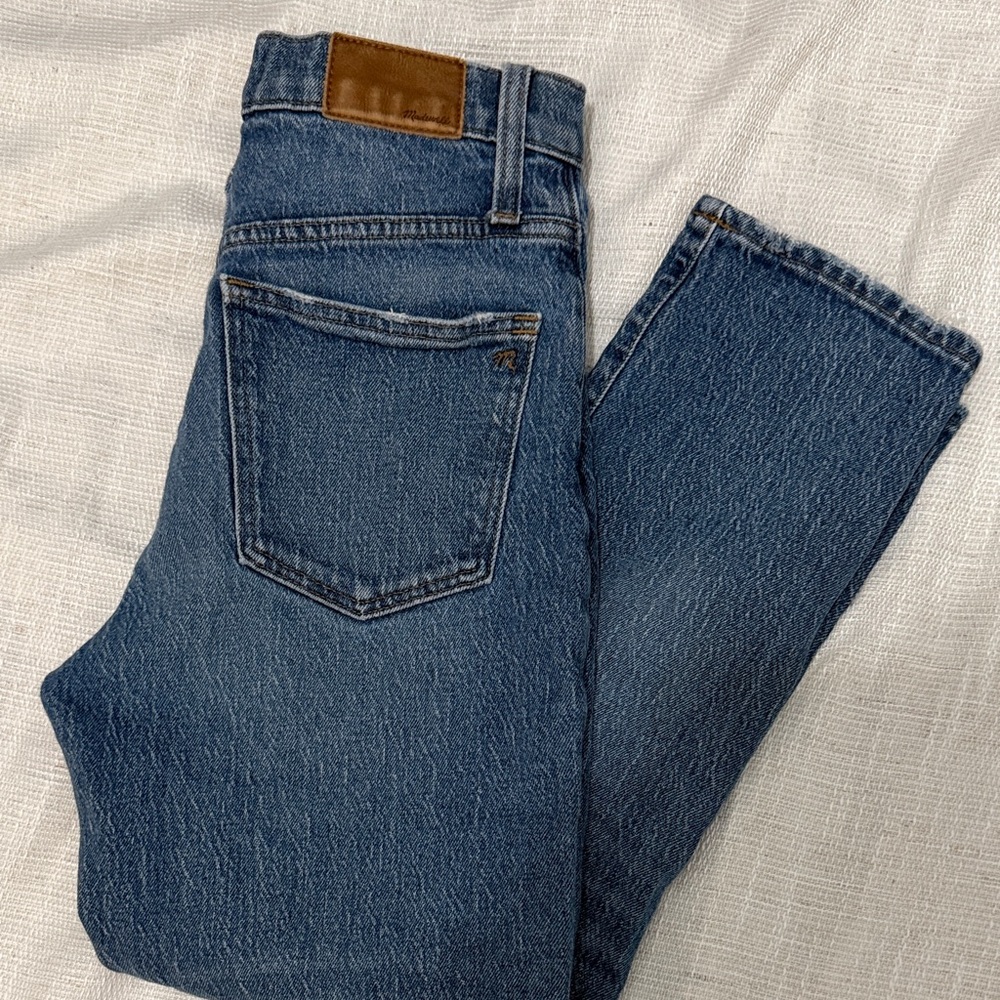 Madewell Blue Ankle Jeans with Brown Patch